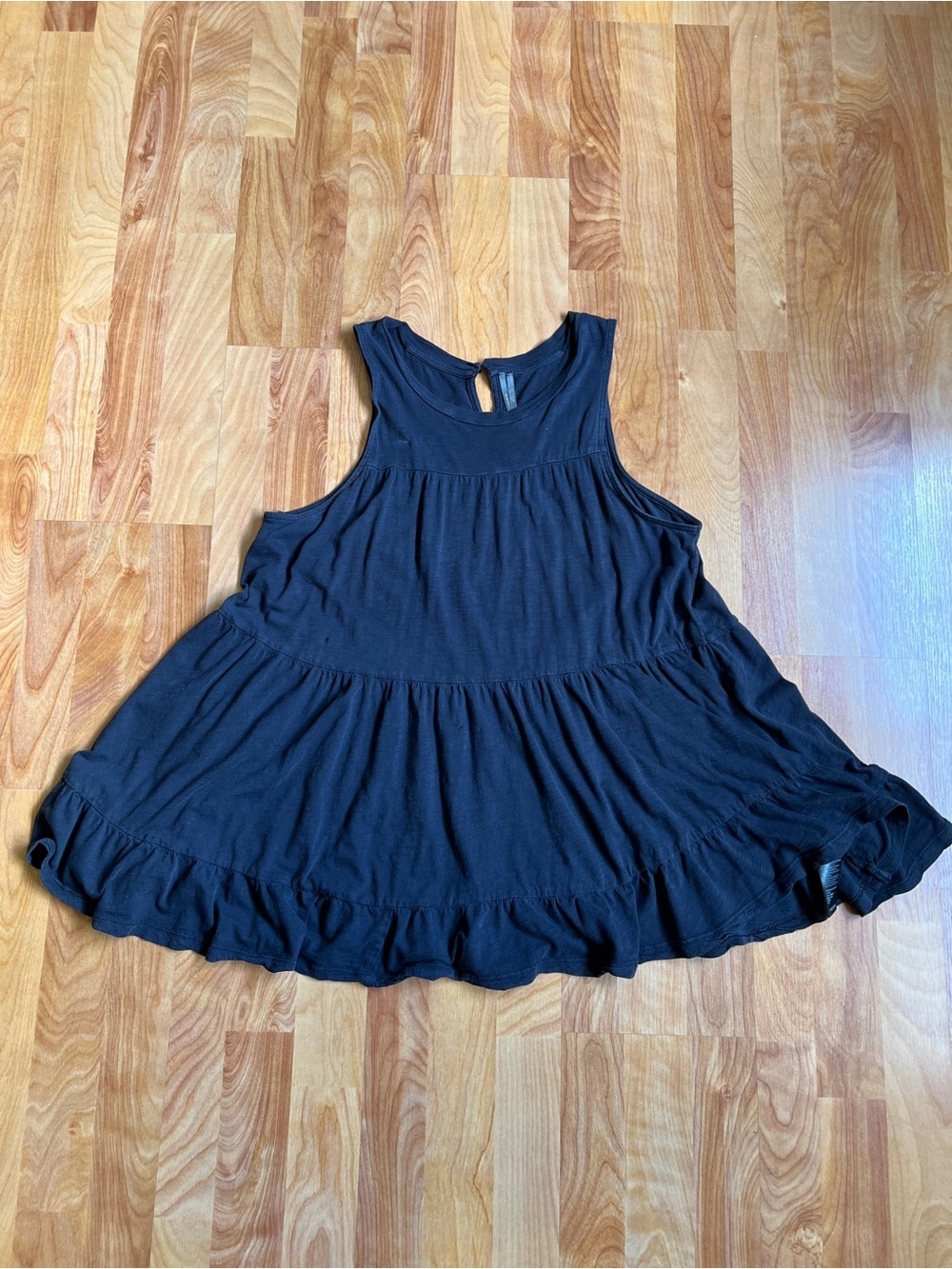 Anthropologie Black Sleeveless Tiered Ruffle Cotton Tunic